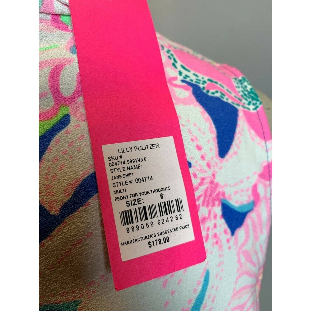 Lilly Pulitzer Dress 6 White Pink Blue Jane Shift‎ Peony for your Thoughts - Picture 11 of 12